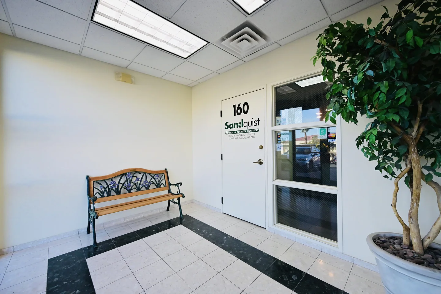 The corridor inside the building leading to Suite 160, Sandquist Dentistry